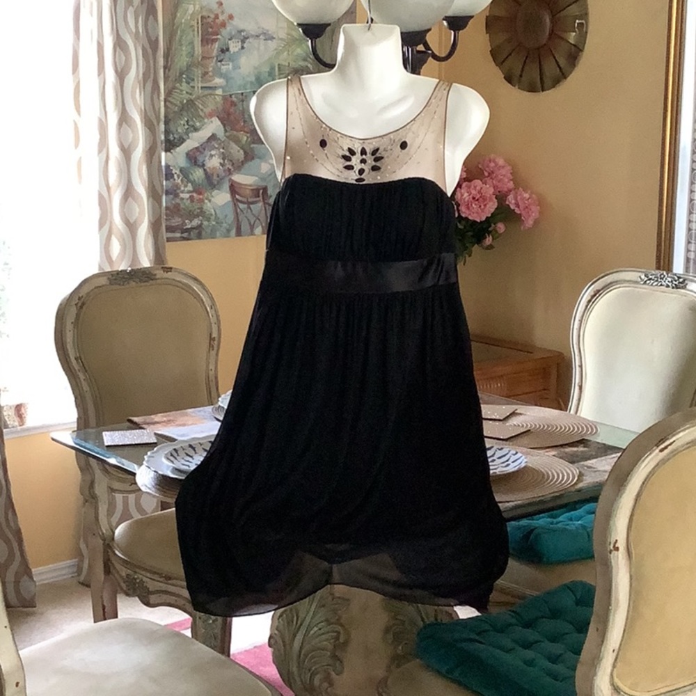 Prom dress by S.L. fashion Short Cocktail dress size 12 black beige beaded she…